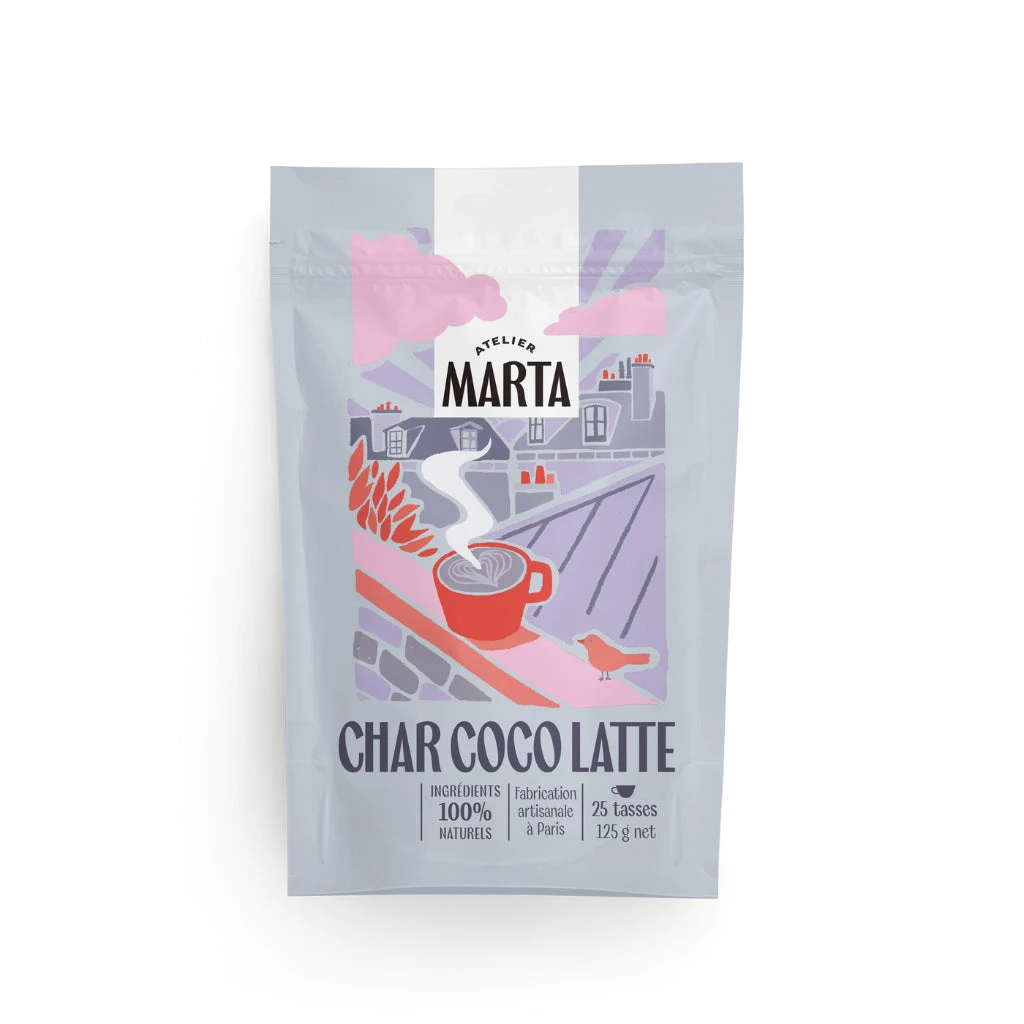 Sachet de charbon coco latte de la marque Atelier Marta vendu chez Pause and mix, e-shop, livraison à la réunion.
