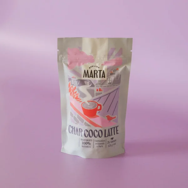 Atelier marta propose un char-coco latte de 125g pour un total de 25 tasse d'un latte detox.