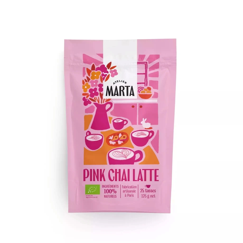 Sachet de pink chai latte de la marque Atelier Marta vendu chez Pause and mix, e-shop, livraison à la réunion.
